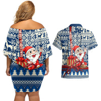 Pennsylvania Christmas Couples Matching Off Shoulder Short Dress and Hawaiian Shirt Santa Claus With Gift Box Xmas Pattern - Wonder Print Shop
