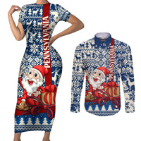 Pennsylvania Christmas Couples Matching Short Sleeve Bodycon Dress and Long Sleeve Button Shirt Santa Claus With Gift Box Xmas Pattern - Wonder Print Shop
