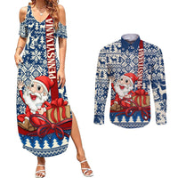 Pennsylvania Christmas Couples Matching Summer Maxi Dress and Long Sleeve Button Shirt Santa Claus With Gift Box Xmas Pattern - Wonder Print Shop