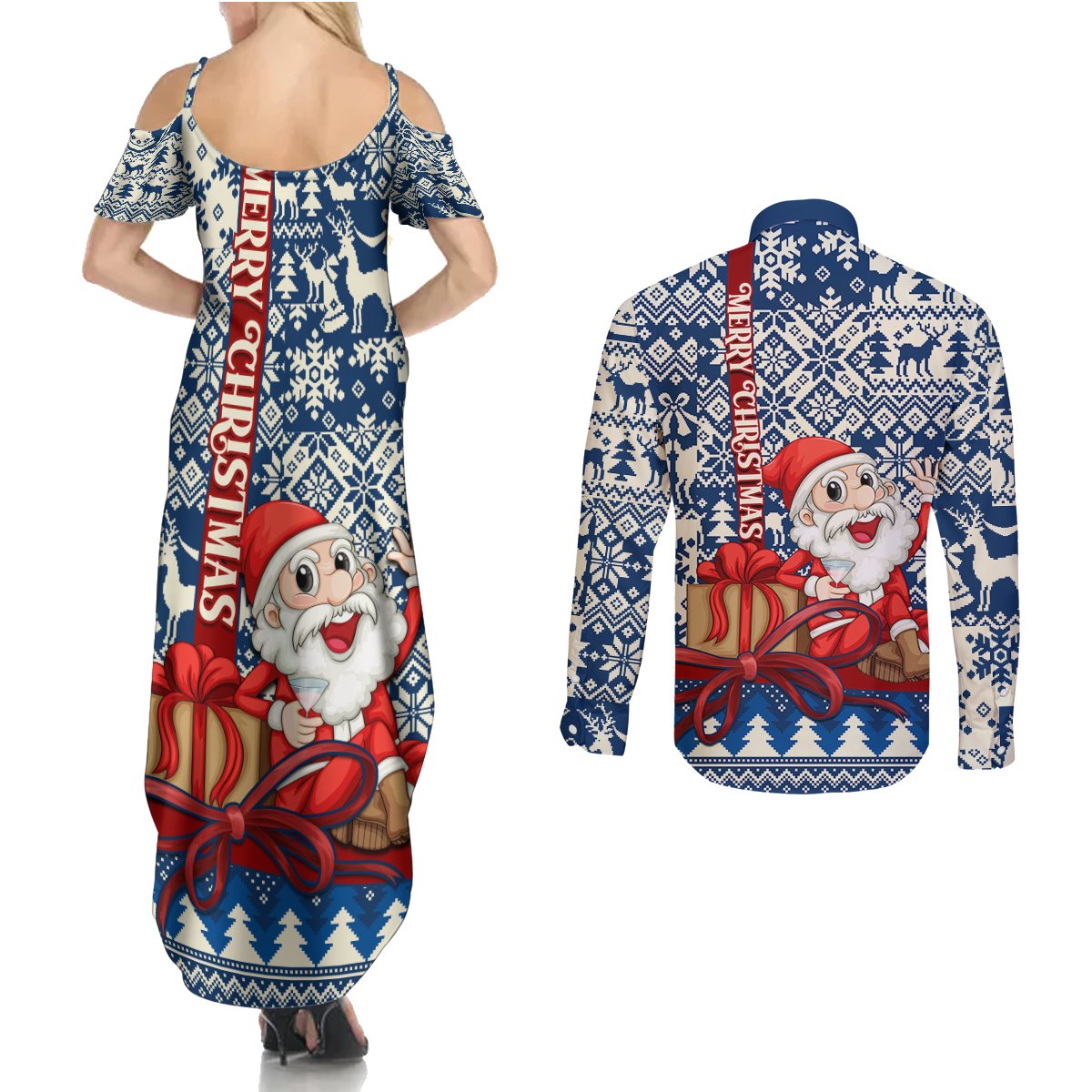 Pennsylvania Christmas Couples Matching Summer Maxi Dress and Long Sleeve Button Shirt Santa Claus With Gift Box Xmas Pattern - Wonder Print Shop