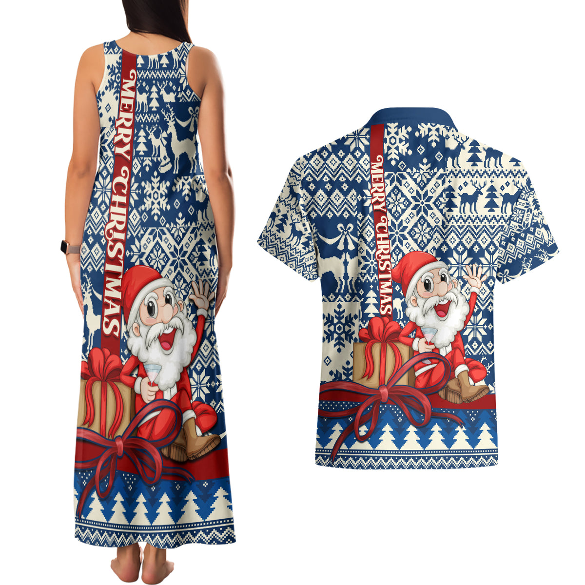 Pennsylvania Christmas Couples Matching Tank Maxi Dress and Hawaiian Shirt Santa Claus With Gift Box Xmas Pattern - Wonder Print Shop