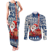Pennsylvania Christmas Couples Matching Tank Maxi Dress and Long Sleeve Button Shirt Santa Claus With Gift Box Xmas Pattern - Wonder Print Shop