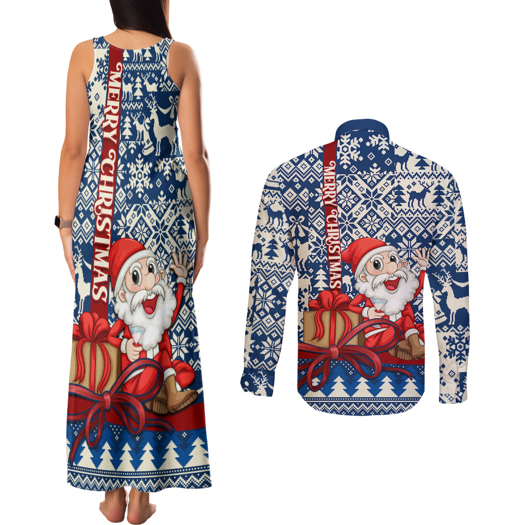 Pennsylvania Christmas Couples Matching Tank Maxi Dress and Long Sleeve Button Shirt Santa Claus With Gift Box Xmas Pattern - Wonder Print Shop