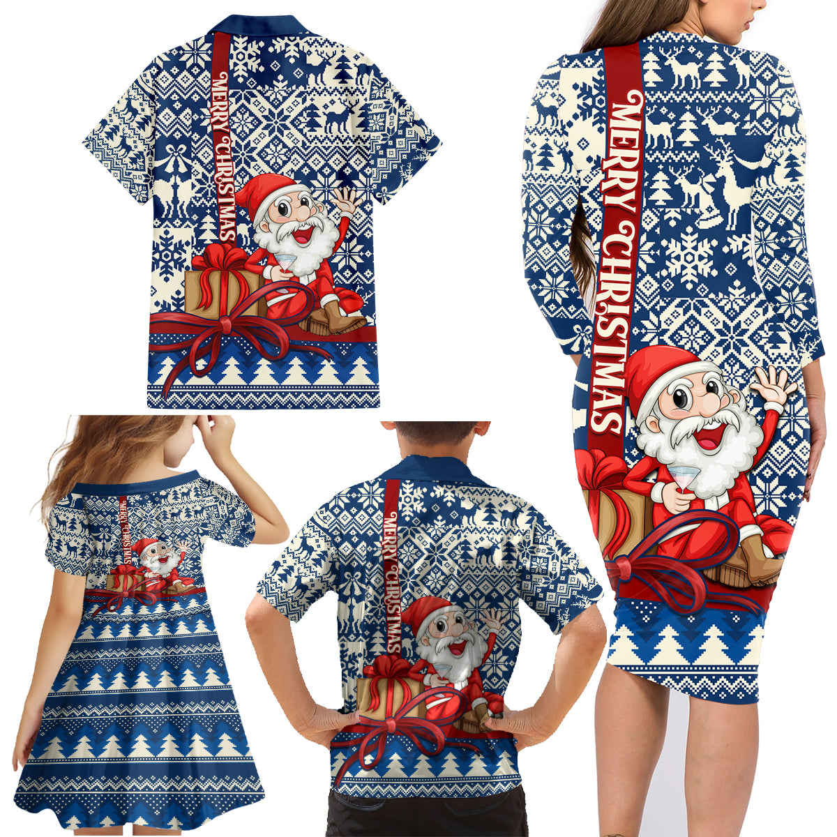 Pennsylvania Christmas Family Matching Long Sleeve Bodycon Dress and Hawaiian Shirt Santa Claus With Gift Box Xmas Pattern - Wonder Print Shop