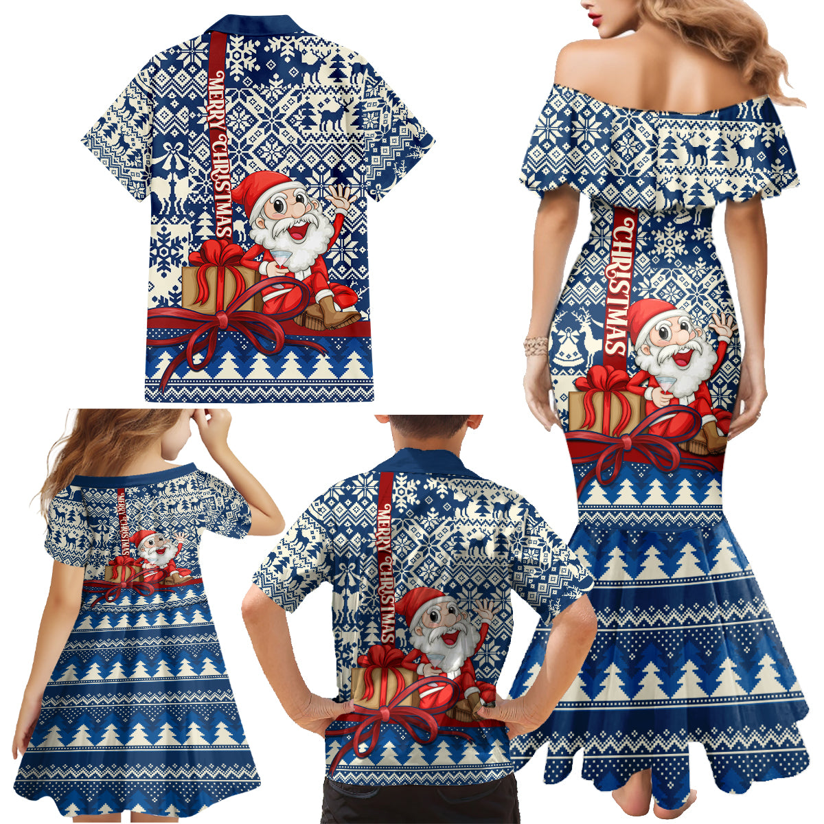 Pennsylvania Christmas Family Matching Mermaid Dress and Hawaiian Shirt Santa Claus With Gift Box Xmas Pattern - Wonder Print Shop