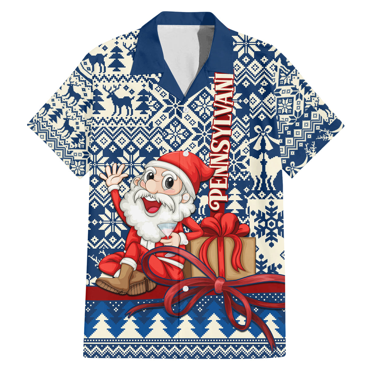 Pennsylvania Christmas Family Matching Mermaid Dress and Hawaiian Shirt Santa Claus With Gift Box Xmas Pattern - Wonder Print Shop