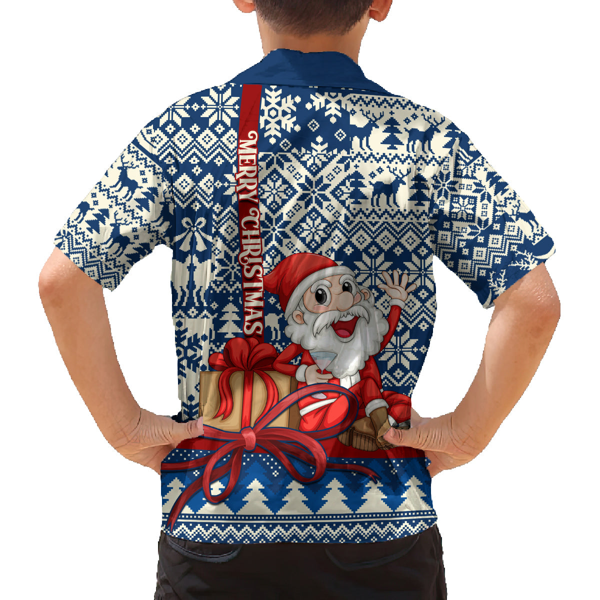 Pennsylvania Christmas Family Matching Off Shoulder Long Sleeve Dress and Hawaiian Shirt Santa Claus With Gift Box Xmas Pattern - Wonder Print Shop