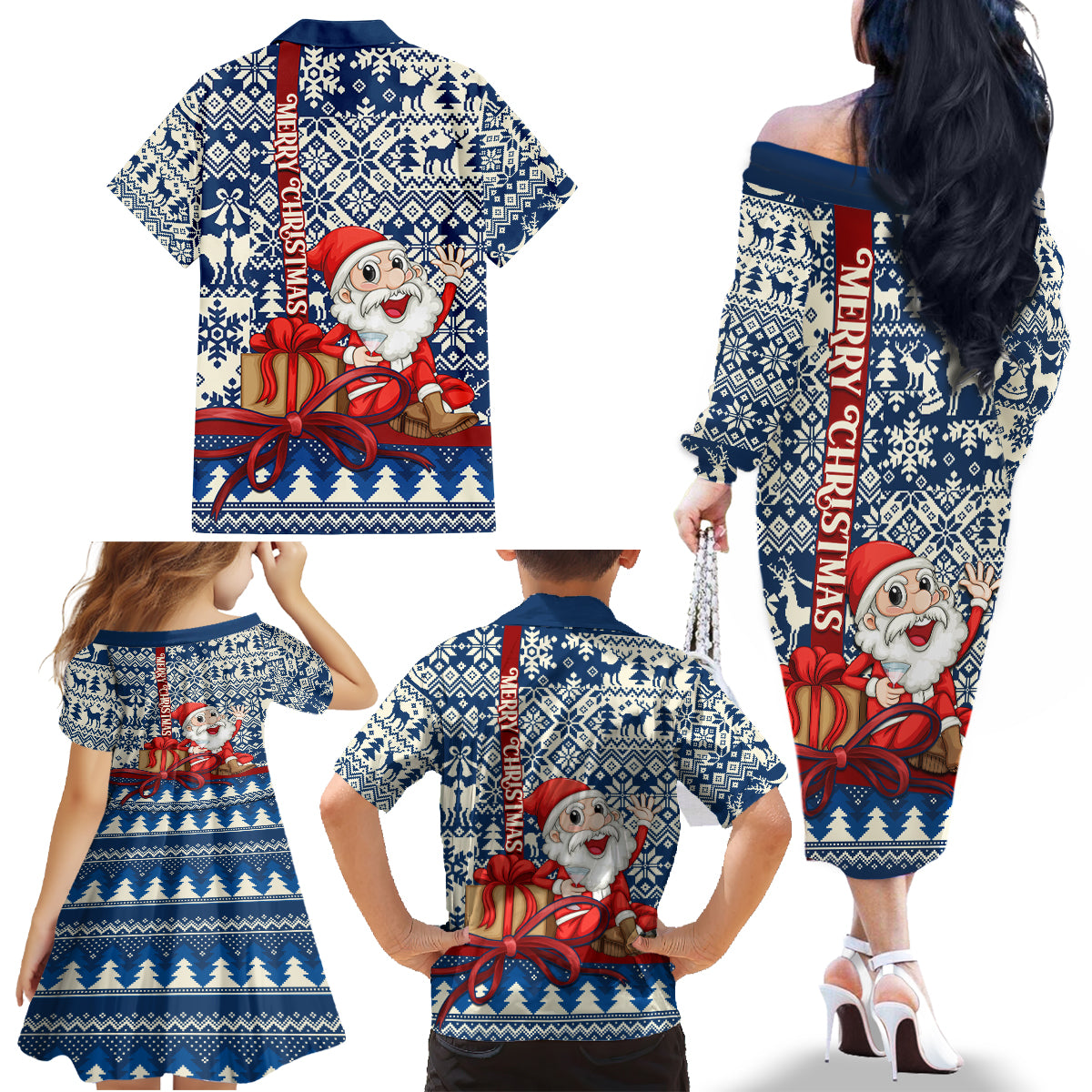 Pennsylvania Christmas Family Matching Off Shoulder Long Sleeve Dress and Hawaiian Shirt Santa Claus With Gift Box Xmas Pattern - Wonder Print Shop