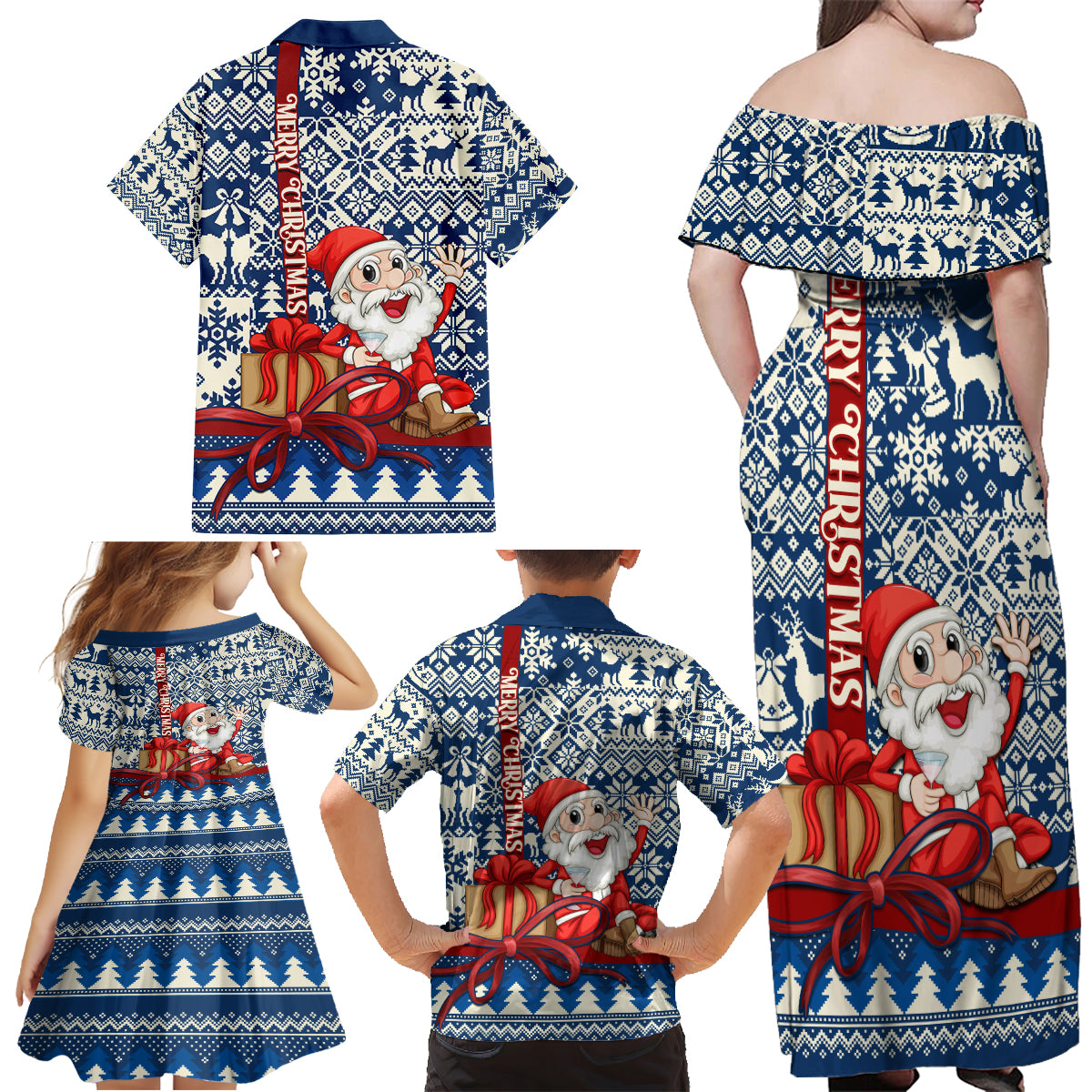 Pennsylvania Christmas Family Matching Off Shoulder Maxi Dress and Hawaiian Shirt Santa Claus With Gift Box Xmas Pattern - Wonder Print Shop