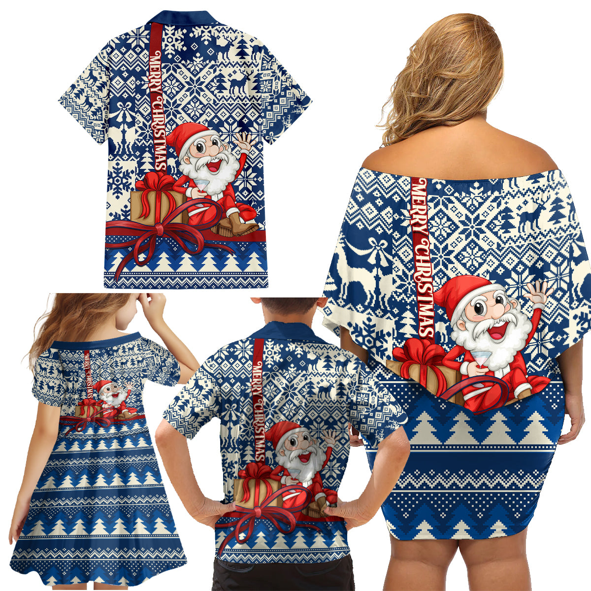 Pennsylvania Christmas Family Matching Off Shoulder Short Dress and Hawaiian Shirt Santa Claus With Gift Box Xmas Pattern - Wonder Print Shop