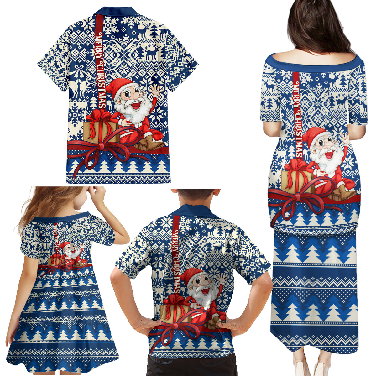 Pennsylvania Christmas Family Matching Puletasi Dress and Hawaiian Shirt Santa Claus With Gift Box Xmas Pattern - Wonder Print Shop