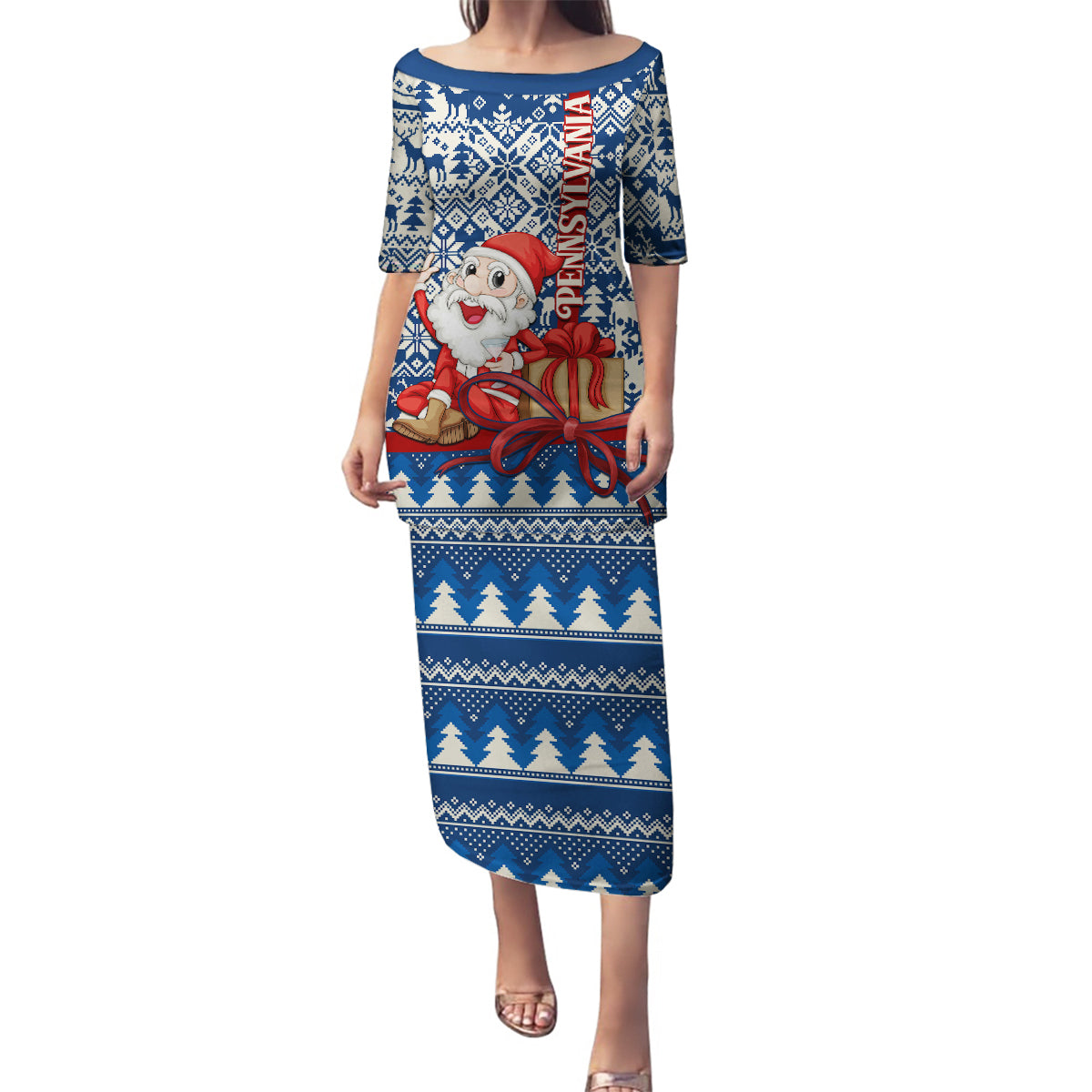 Pennsylvania Christmas Family Matching Puletasi Dress and Hawaiian Shirt Santa Claus With Gift Box Xmas Pattern - Wonder Print Shop