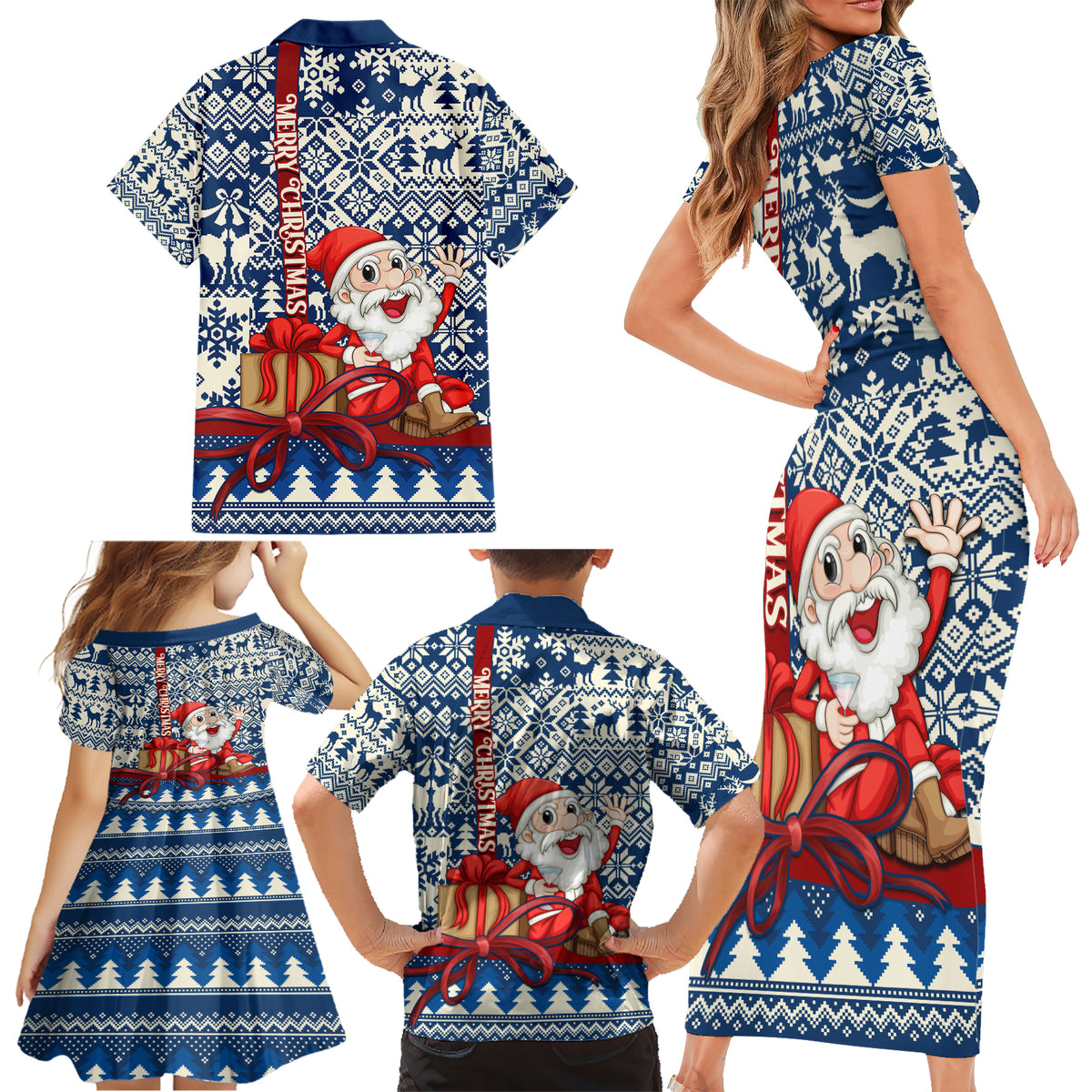Pennsylvania Christmas Family Matching Short Sleeve Bodycon Dress and Hawaiian Shirt Santa Claus With Gift Box Xmas Pattern - Wonder Print Shop