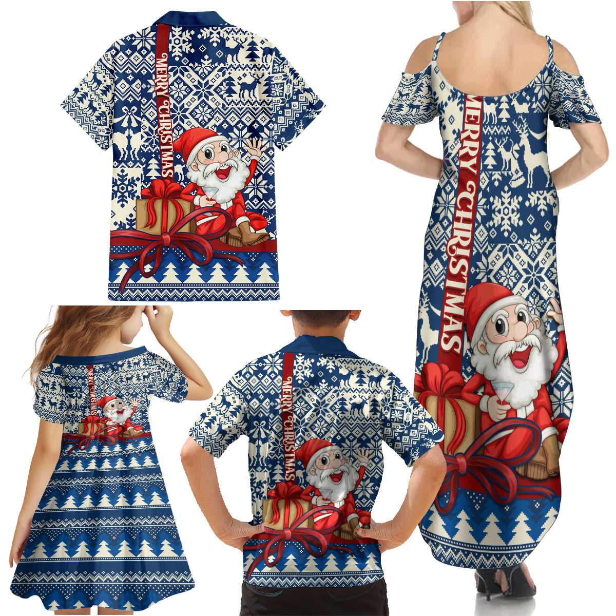 Pennsylvania Christmas Family Matching Summer Maxi Dress and Hawaiian Shirt Santa Claus With Gift Box Xmas Pattern - Wonder Print Shop