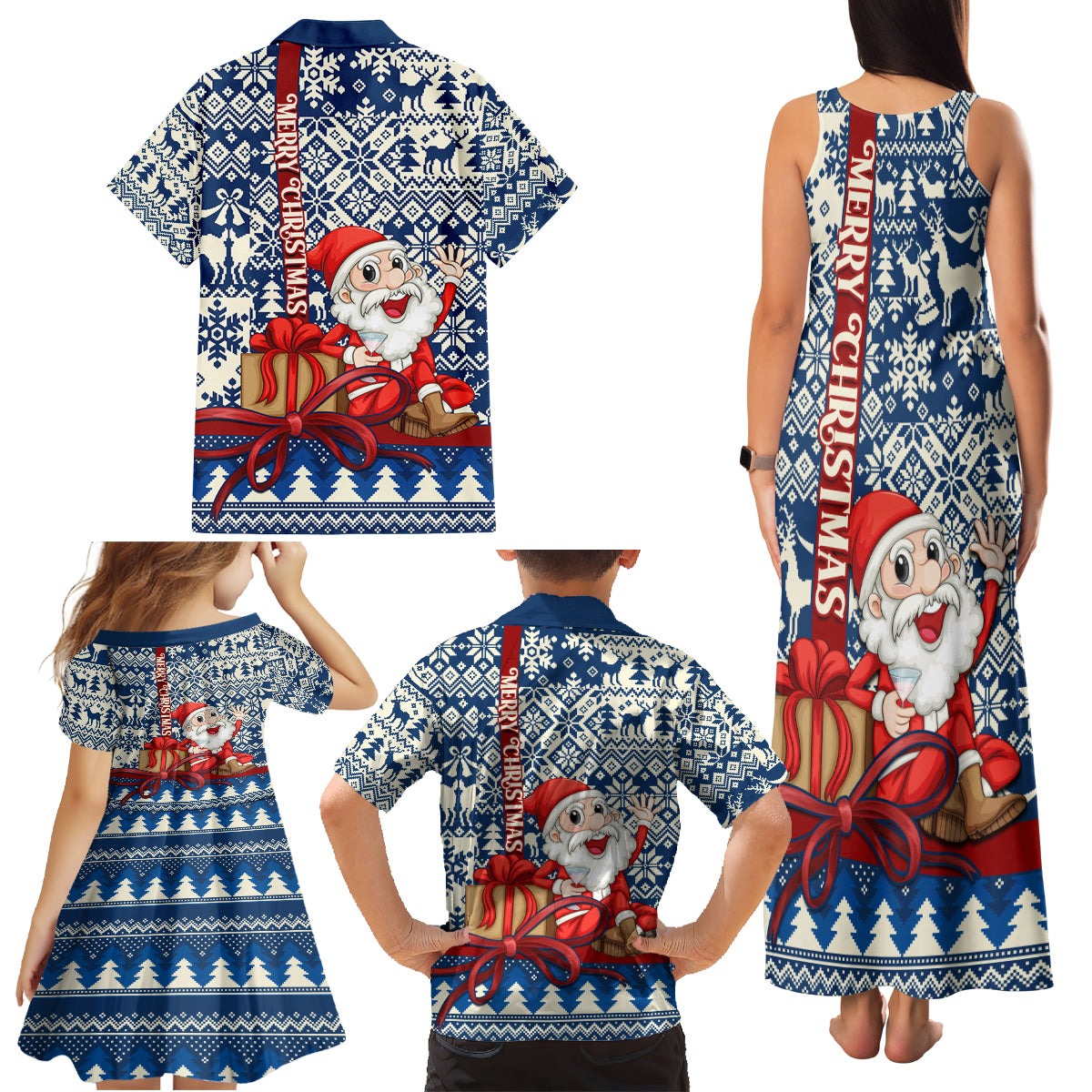 Pennsylvania Christmas Family Matching Tank Maxi Dress and Hawaiian Shirt Santa Claus With Gift Box Xmas Pattern - Wonder Print Shop