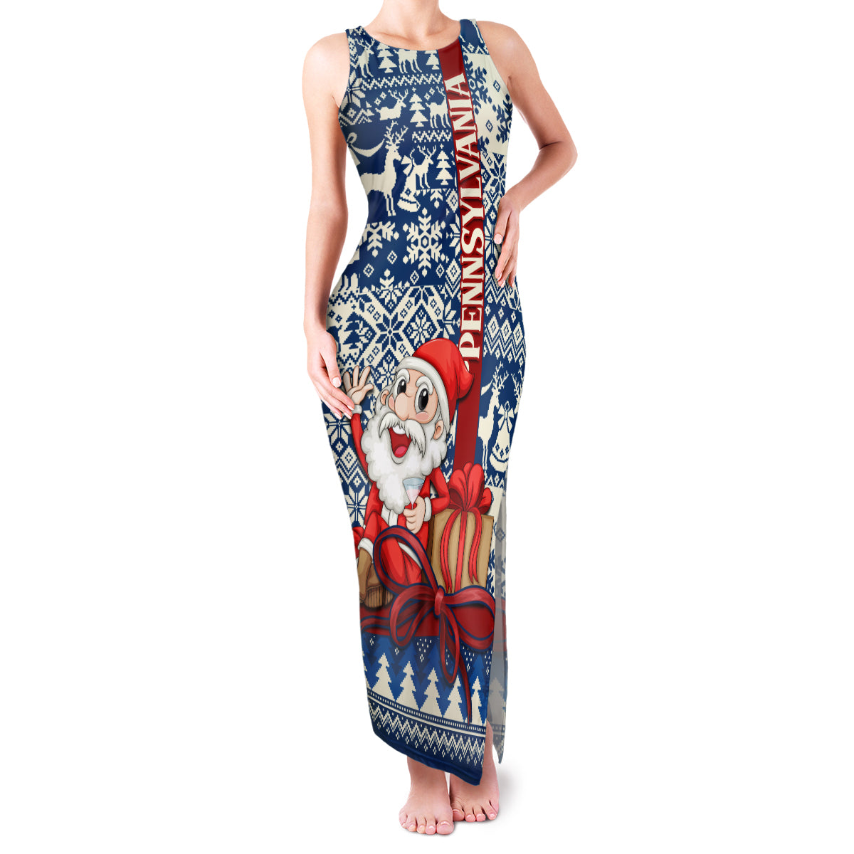 Pennsylvania Christmas Family Matching Tank Maxi Dress and Hawaiian Shirt Santa Claus With Gift Box Xmas Pattern - Wonder Print Shop