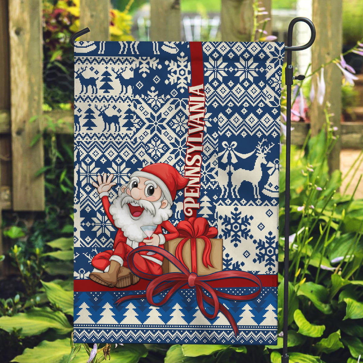 Pennsylvania Christmas Garden Flag Santa Claus With Gift Box Xmas Pattern - Wonder Print Shop