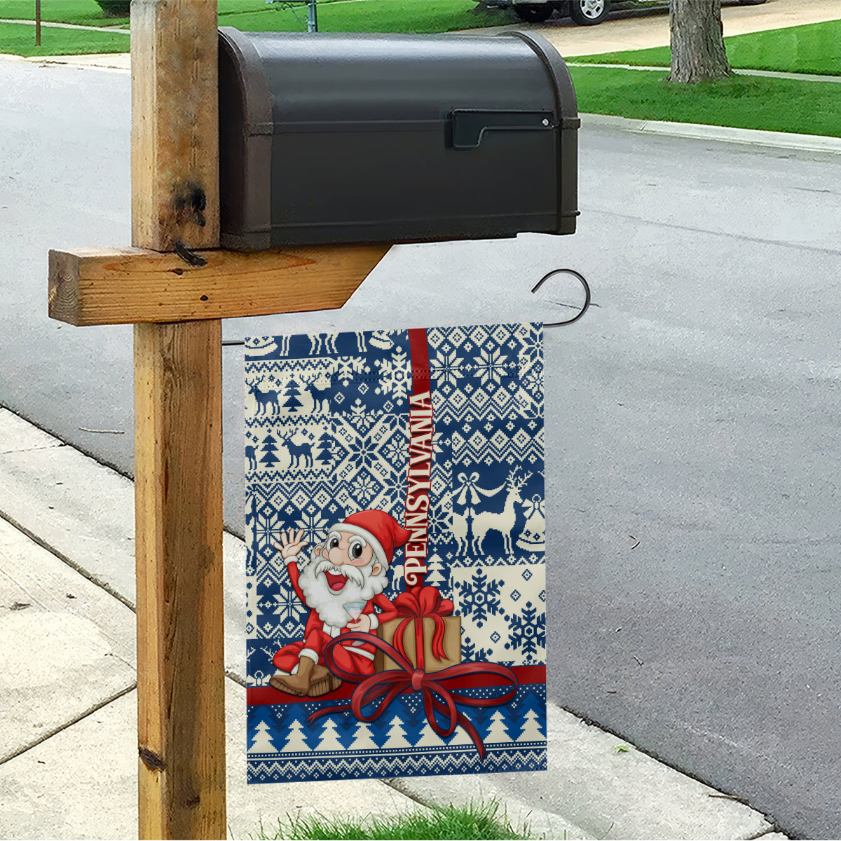 Pennsylvania Christmas Garden Flag Santa Claus With Gift Box Xmas Pattern - Wonder Print Shop