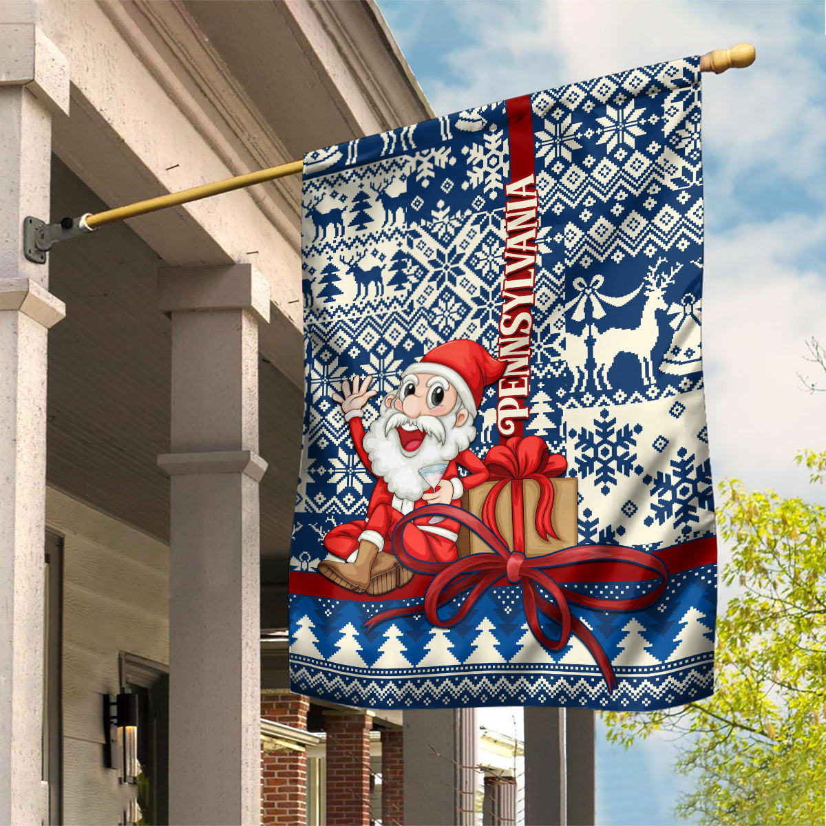 Pennsylvania Christmas Garden Flag Santa Claus With Gift Box Xmas Pattern - Wonder Print Shop