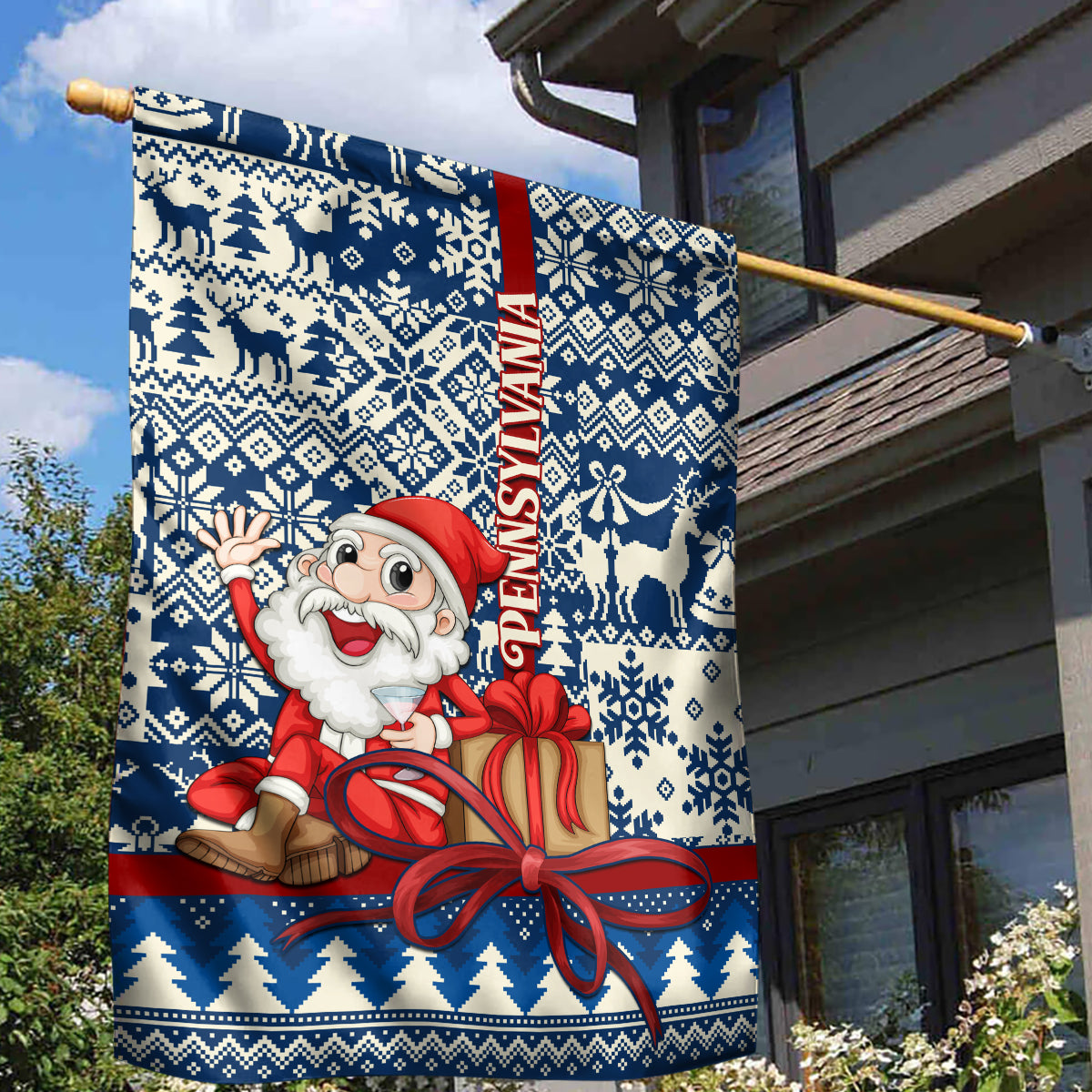 Pennsylvania Christmas Garden Flag Santa Claus With Gift Box Xmas Pattern - Wonder Print Shop
