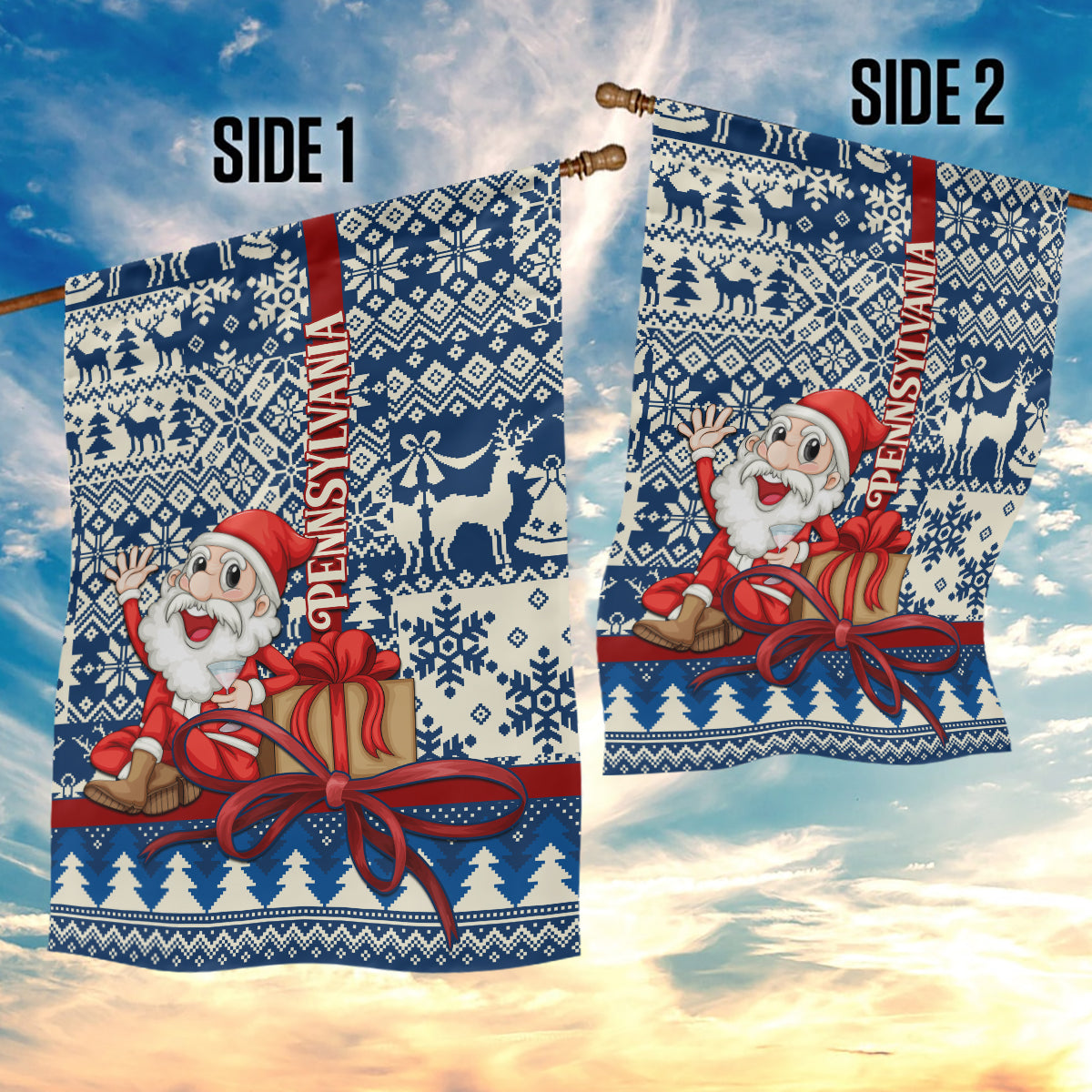 Pennsylvania Christmas Garden Flag Santa Claus With Gift Box Xmas Pattern - Wonder Print Shop