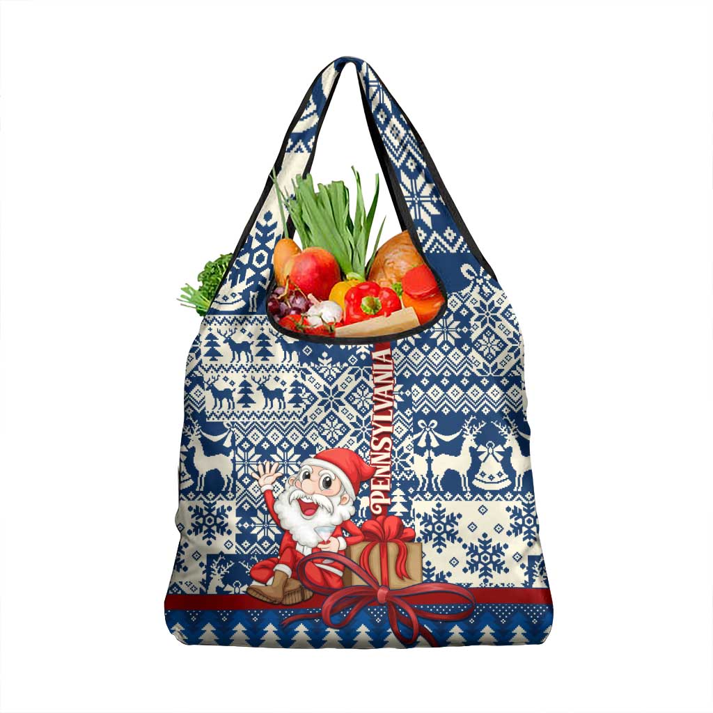 Pennsylvania Christmas Grocery Bag Santa Claus With Gift Box Xmas Pattern