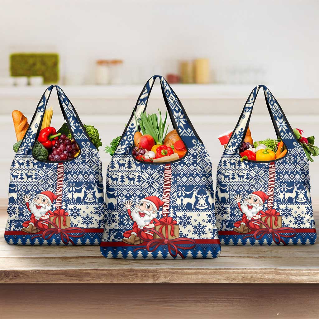 Pennsylvania Christmas Grocery Bag Santa Claus With Gift Box Xmas Pattern