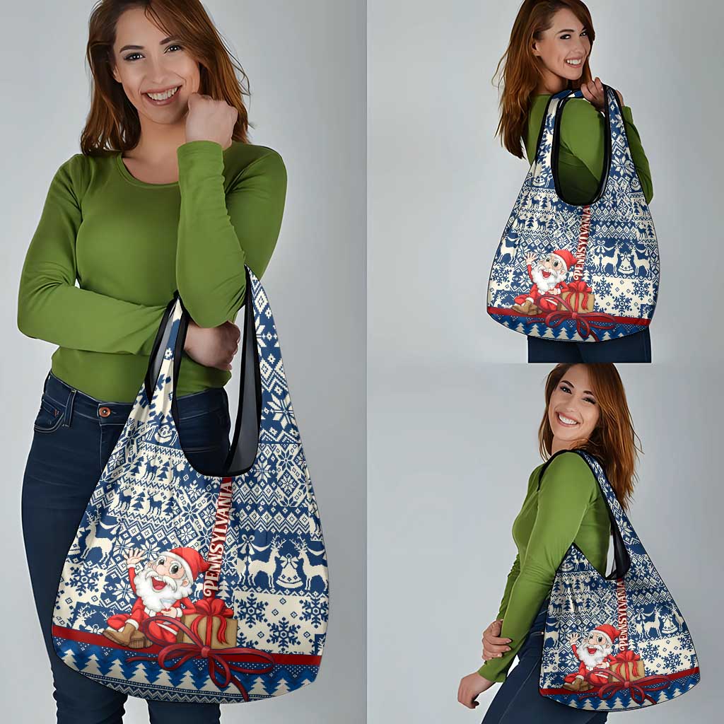 Pennsylvania Christmas Grocery Bag Santa Claus With Gift Box Xmas Pattern