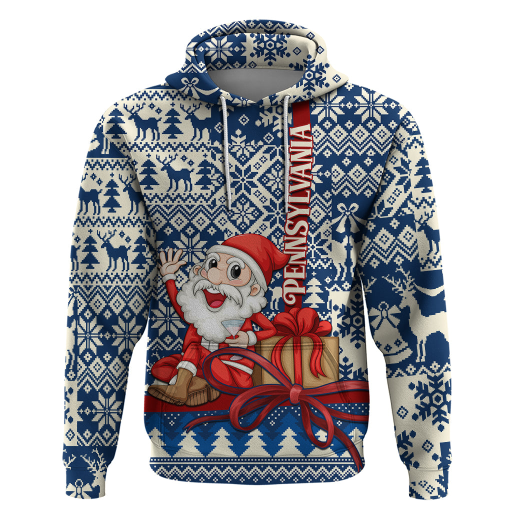 Pennsylvania Christmas Hoodie Santa Claus With Gift Box Xmas Pattern - Wonder Print Shop