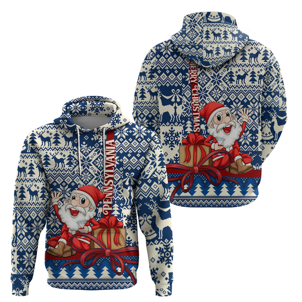 Pennsylvania Christmas Hoodie Santa Claus With Gift Box Xmas Pattern - Wonder Print Shop