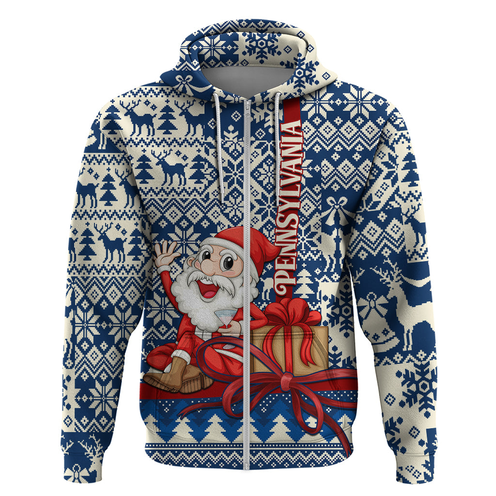 Pennsylvania Christmas Hoodie Santa Claus With Gift Box Xmas Pattern - Wonder Print Shop