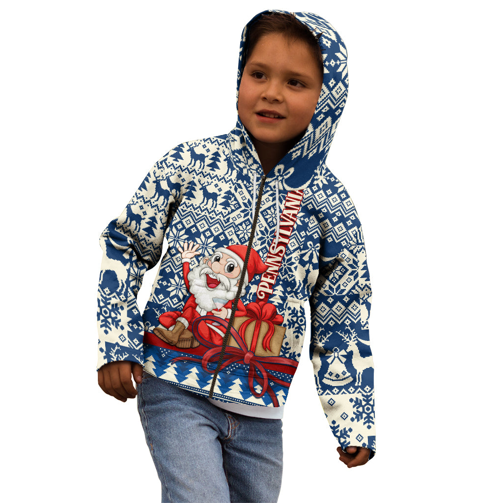 Pennsylvania Christmas Kid Hoodie Santa Claus With Gift Box Xmas Pattern - Wonder Print Shop