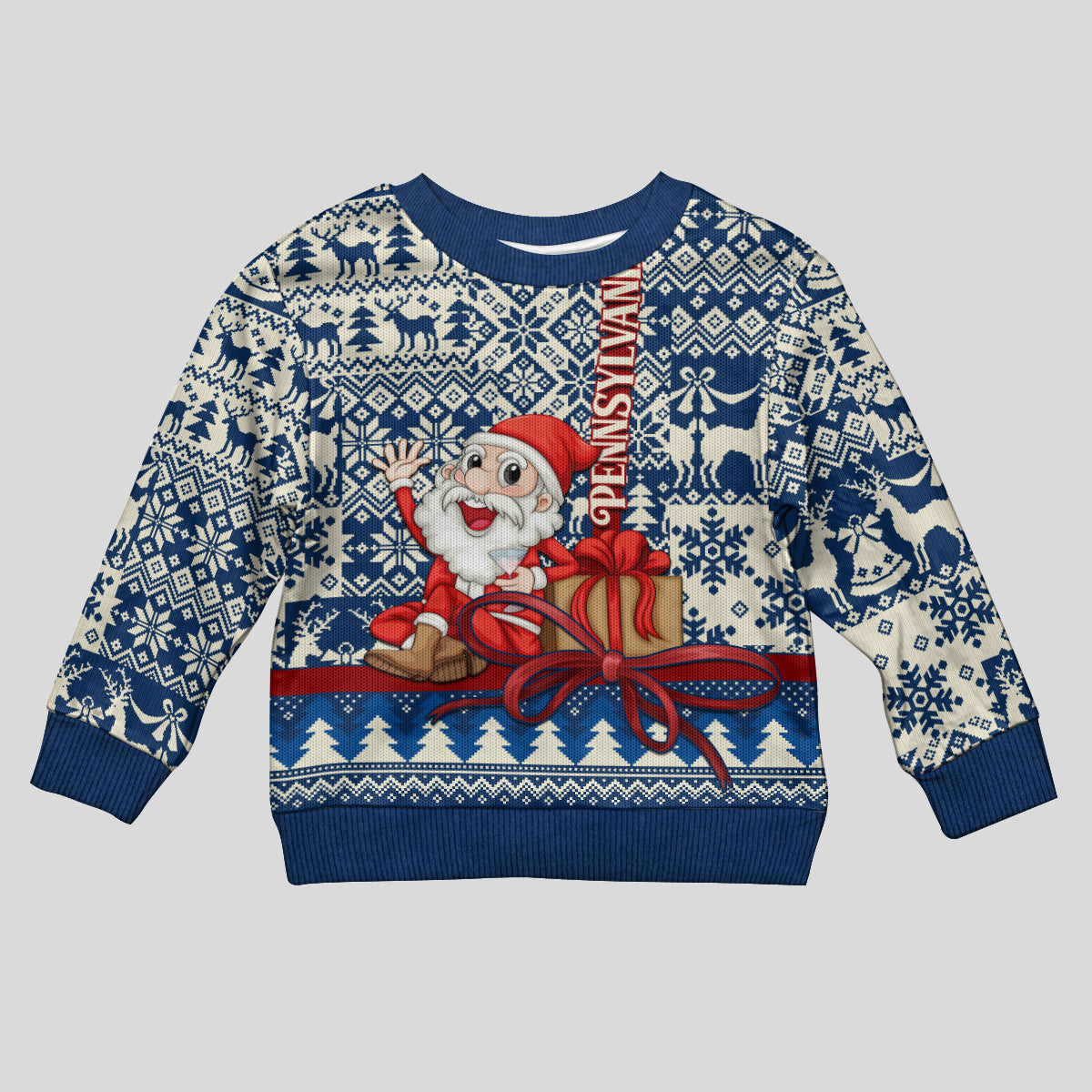 Pennsylvania Christmas Kid Ugly Christmas Sweater Santa Claus With Gift Box Xmas Pattern - Wonder Print Shop