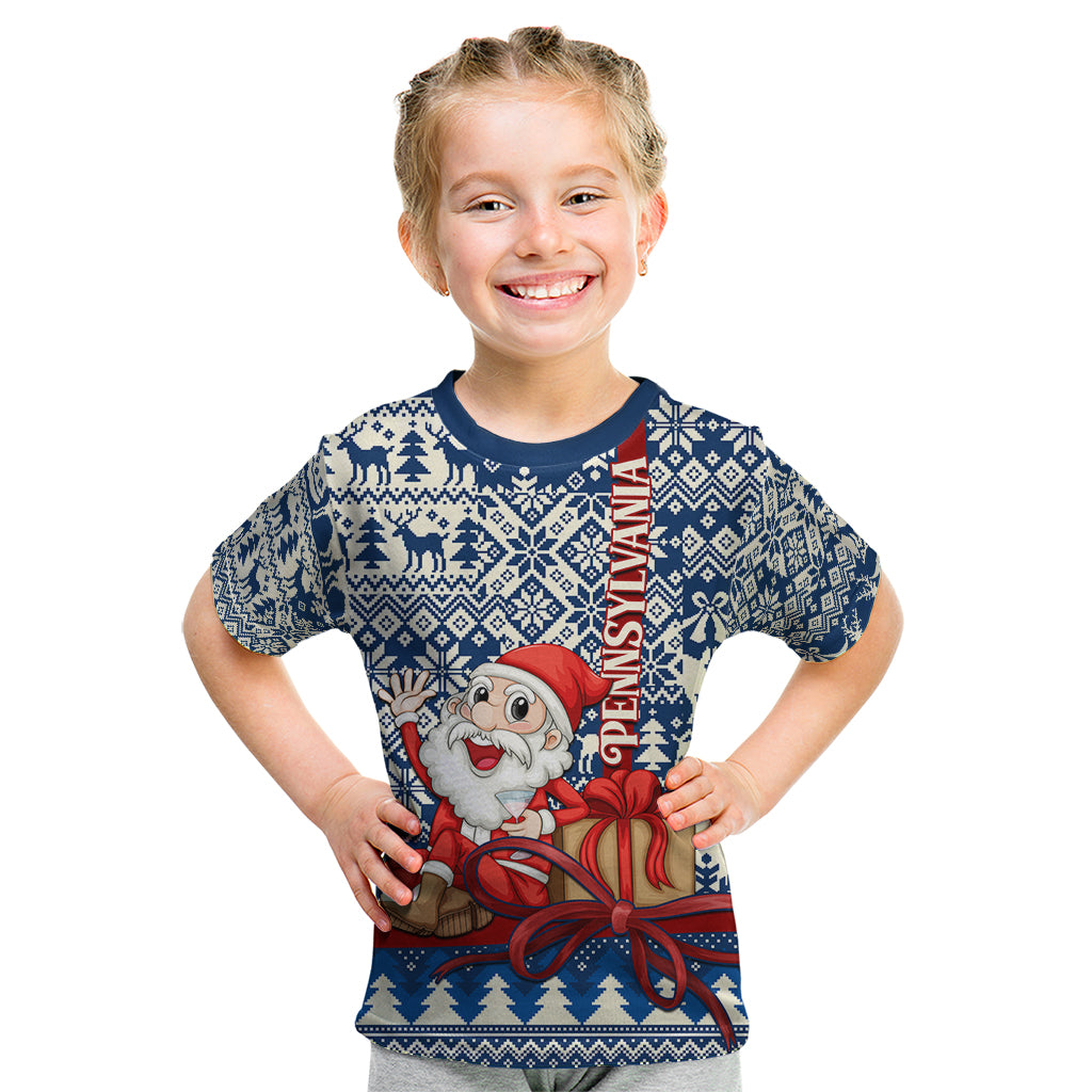 Pennsylvania Christmas Kid T Shirt Santa Claus With Gift Box Xmas Pattern - Wonder Print Shop