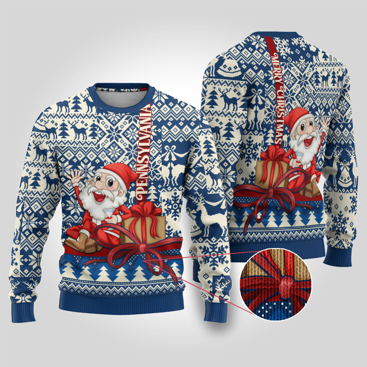 Pennsylvania Christmas Ugly Christmas Sweater Santa Claus With Gift Box Xmas Pattern - Wonder Print Shop