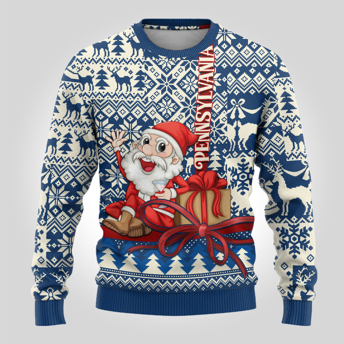 Pennsylvania Christmas Ugly Christmas Sweater Santa Claus With Gift Box Xmas Pattern - Wonder Print Shop