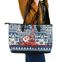 Pennsylvania Christmas Leather Tote Bag Santa Claus With Gift Box Xmas Pattern - Wonder Print Shop
