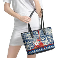 Pennsylvania Christmas Leather Tote Bag Santa Claus With Gift Box Xmas Pattern - Wonder Print Shop