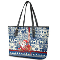 Pennsylvania Christmas Leather Tote Bag Santa Claus With Gift Box Xmas Pattern - Wonder Print Shop
