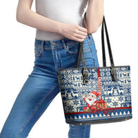 Pennsylvania Christmas Leather Tote Bag Santa Claus With Gift Box Xmas Pattern - Wonder Print Shop