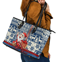 Pennsylvania Christmas Leather Tote Bag Santa Claus With Gift Box Xmas Pattern - Wonder Print Shop