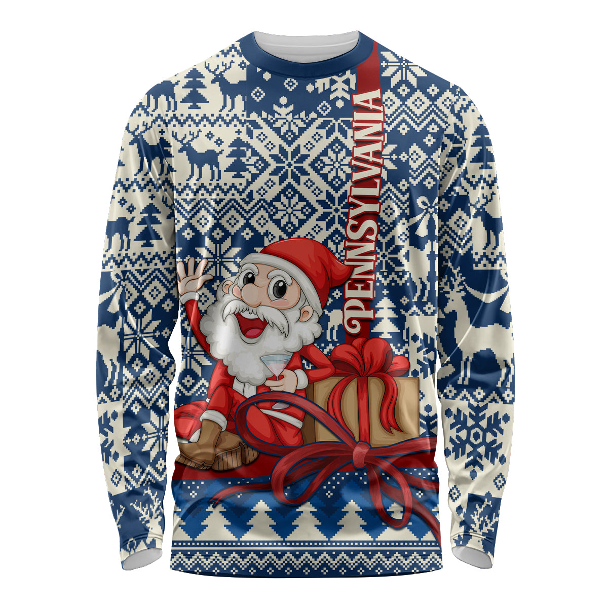 Pennsylvania Christmas Long Sleeve Shirt Santa Claus With Gift Box Xmas Pattern - Wonder Print Shop