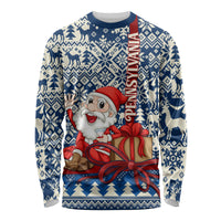 Pennsylvania Christmas Long Sleeve Shirt Santa Claus With Gift Box Xmas Pattern - Wonder Print Shop