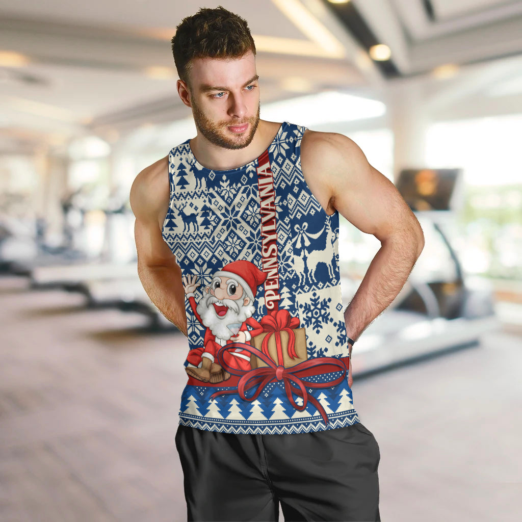 Pennsylvania Christmas Men Tank Top Santa Claus With Gift Box Xmas Pattern - Wonder Print Shop