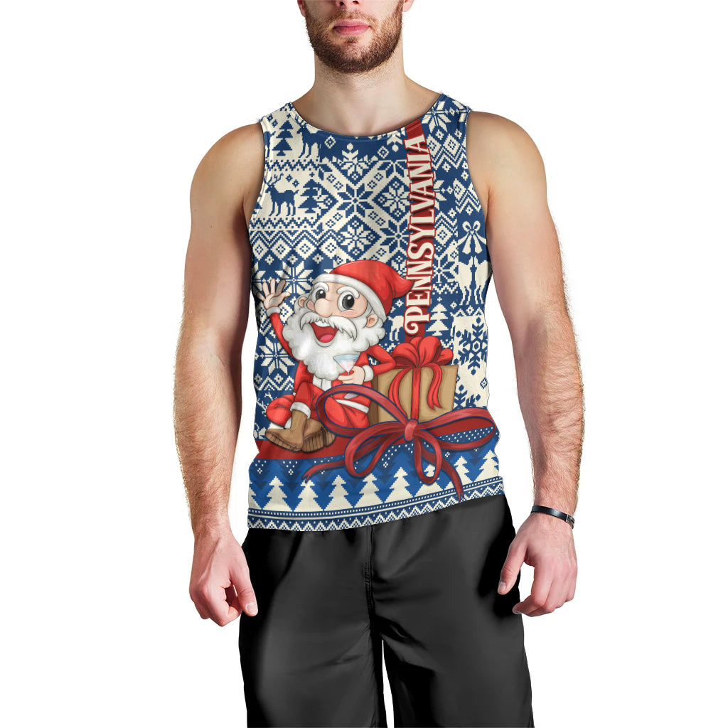 Pennsylvania Christmas Men Tank Top Santa Claus With Gift Box Xmas Pattern - Wonder Print Shop