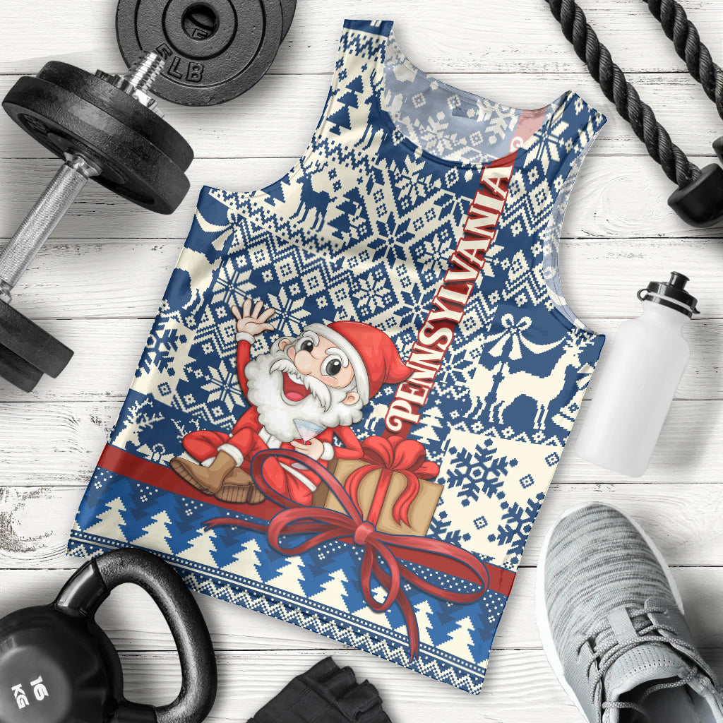 Pennsylvania Christmas Men Tank Top Santa Claus With Gift Box Xmas Pattern - Wonder Print Shop