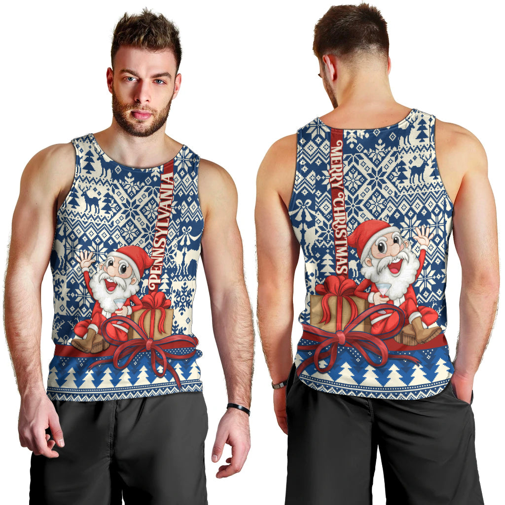 Pennsylvania Christmas Men Tank Top Santa Claus With Gift Box Xmas Pattern - Wonder Print Shop