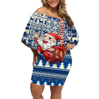 Pennsylvania Christmas Off Shoulder Short Dress Santa Claus With Gift Box Xmas Pattern - Wonder Print Shop