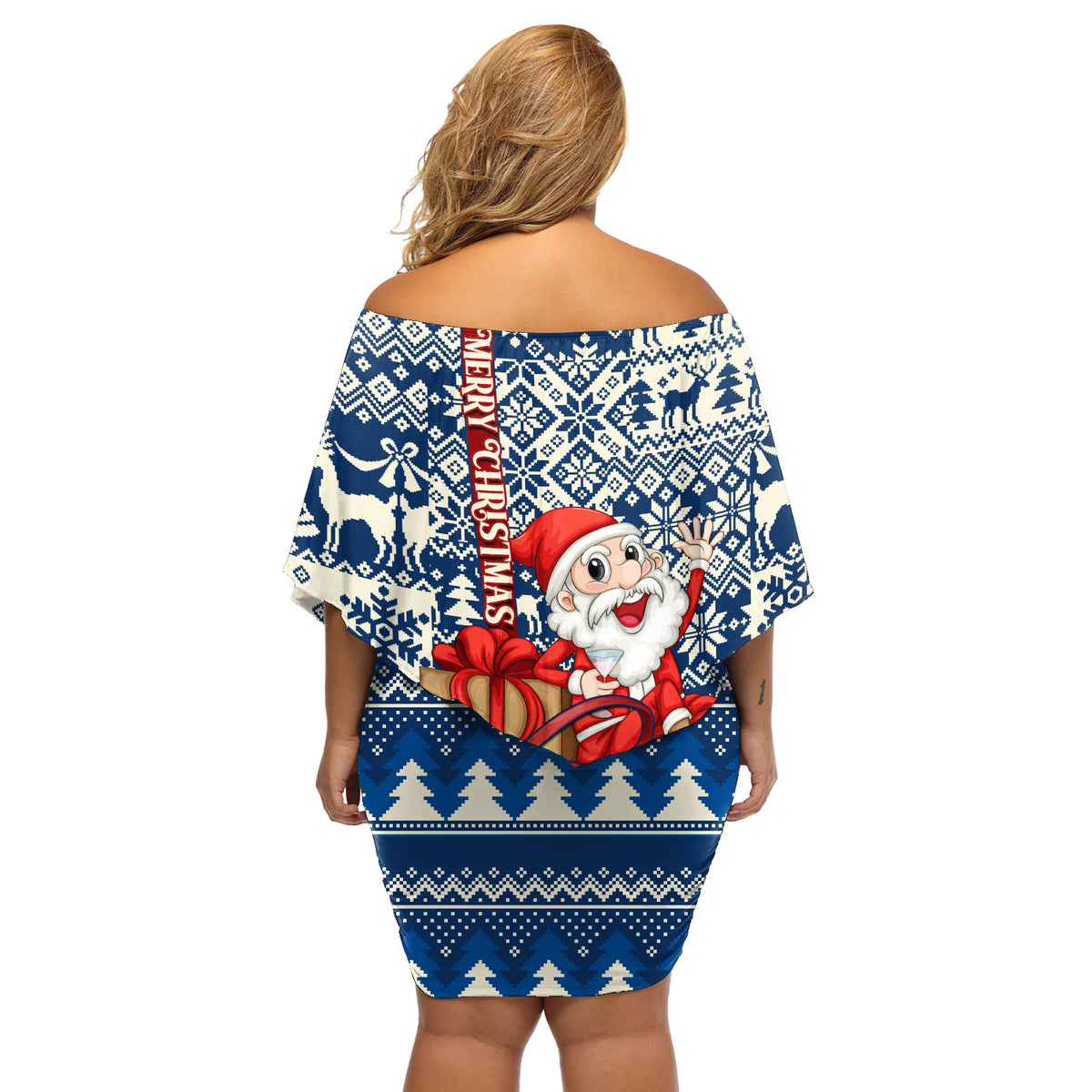 Pennsylvania Christmas Off Shoulder Short Dress Santa Claus With Gift Box Xmas Pattern - Wonder Print Shop