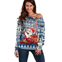 Pennsylvania Christmas Off Shoulder Sweater Santa Claus With Gift Box Xmas Pattern - Wonder Print Shop